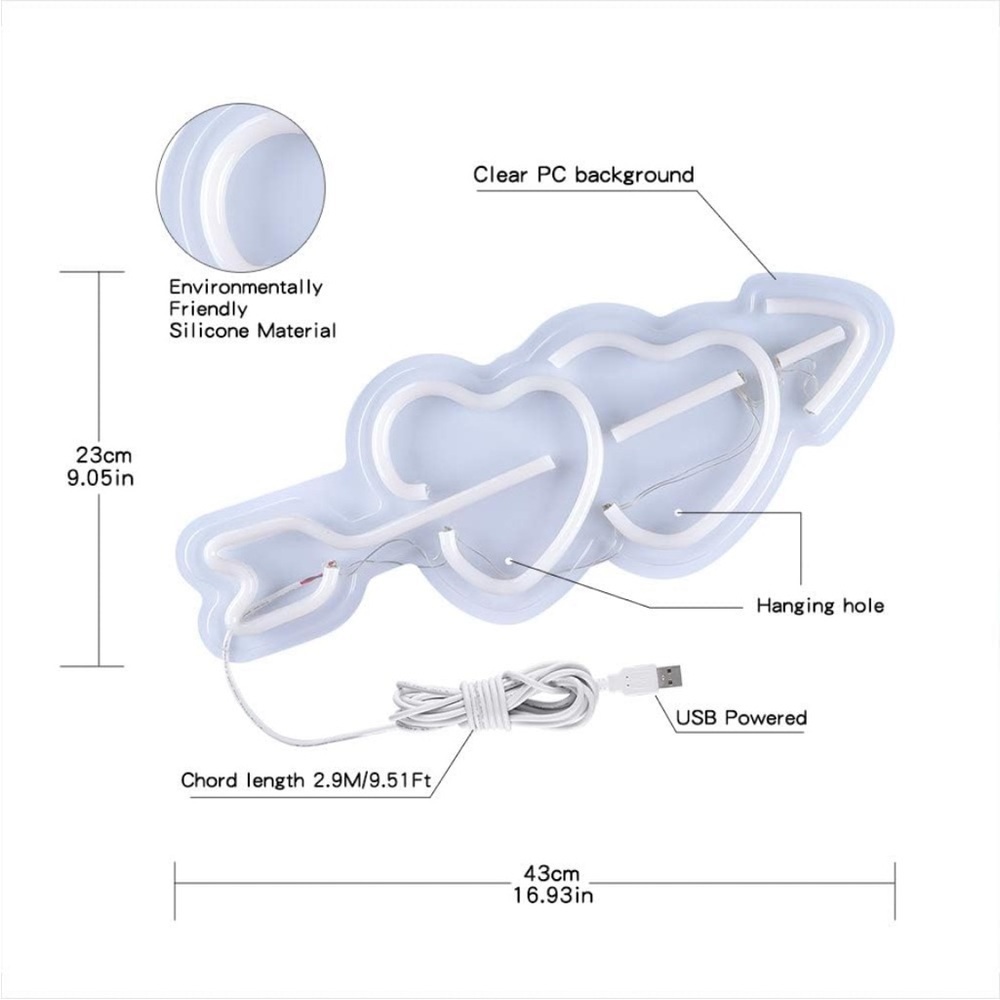 Neon Cupid Heart Couple Valentines Love Retro 90s Party Festival LED USB Light - Picture 5 of 6